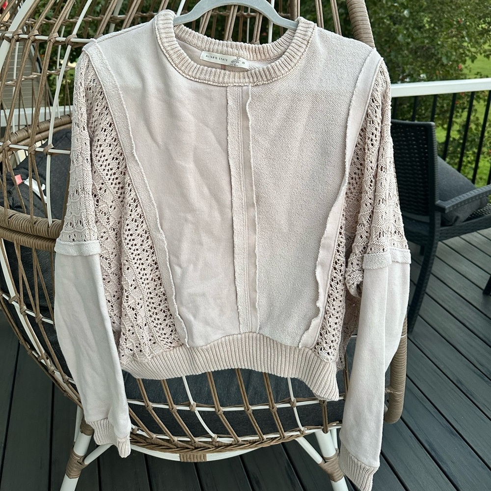 Altard state cream/lavender embroidered sweater